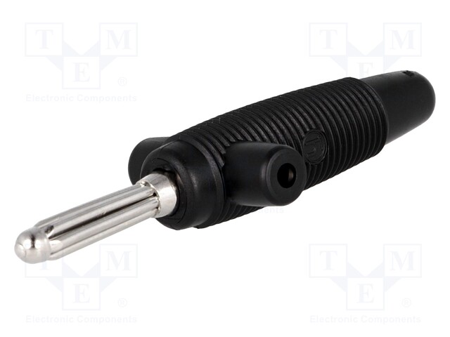 Plug; 4mm banana; 30A; 60VDC; black; with 4mm transversal socket