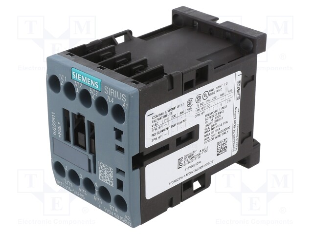 Contactor: 4-pole; NO x4; 110VAC; 9A; DIN,on panel; 3RT23; -25÷60°C