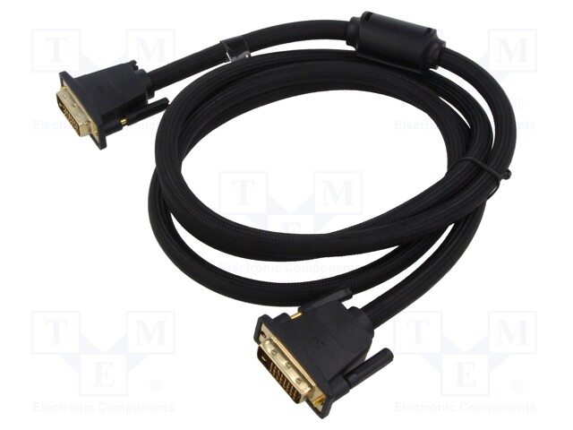 Cable; DVI-D (24+1) plug,both sides; PVC; textile; 1.5m; black
