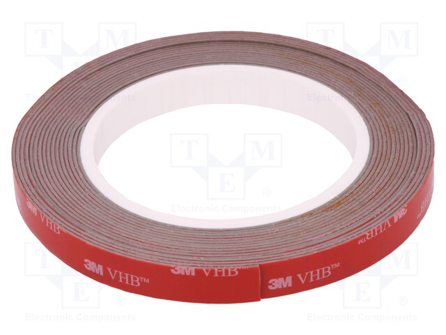 Tape: fixing; W: 12mm; L: 5m; D: 1.1mm; acrylic; grey; max.230°C