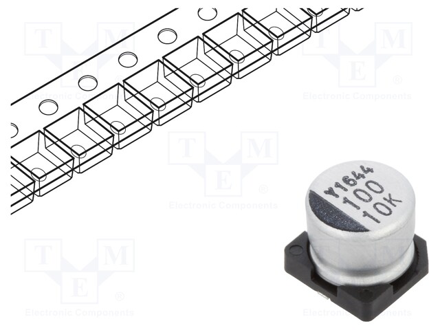 Capacitor: electrolytic; SMD; 100uF; 10VDC; Ø6.3x5.3mm; ±20%; 2000h