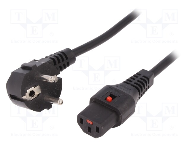 Cable; CEE 7/7 (E/F) plug angled,IEC C13 female; 3m; black; PVC