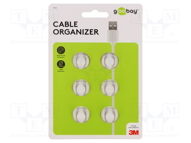 Set of clips; white; Cable P-clips; 6pcs; double,self-adhesive