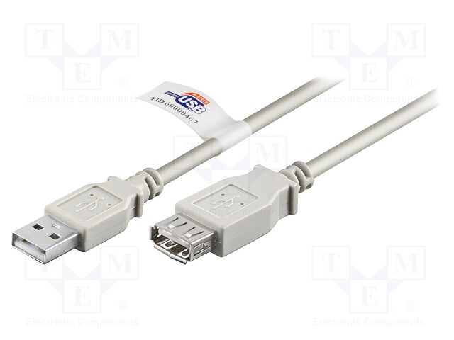 Cable; USB 2.0; USB A socket,USB A plug; 5m; grey; 480Mbps