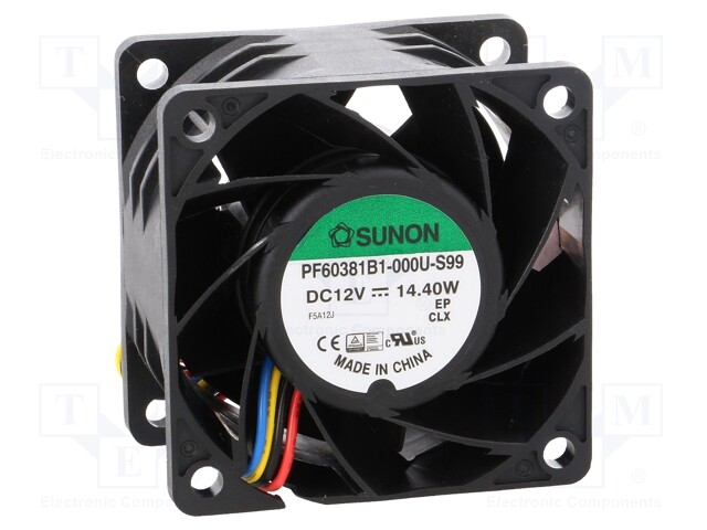 Fan: DC; axial; 12VDC; 60x60x38mm; 102.96m3/h; 61.2dBA; Len: 300mm