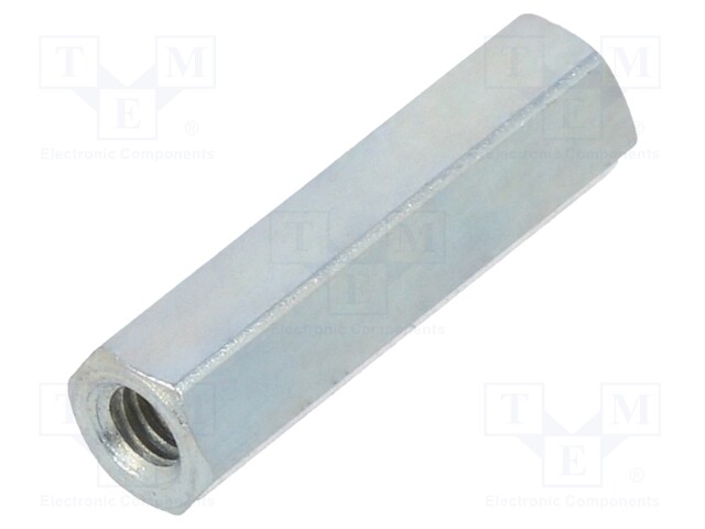 Screwed spacer sleeve; Int.thread: M2,5; 15mm; hexagonal; steel