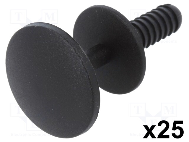 Rivet; 25pcs; L: 18.4mm; polyamide; black; Ømount.hole: 6mm