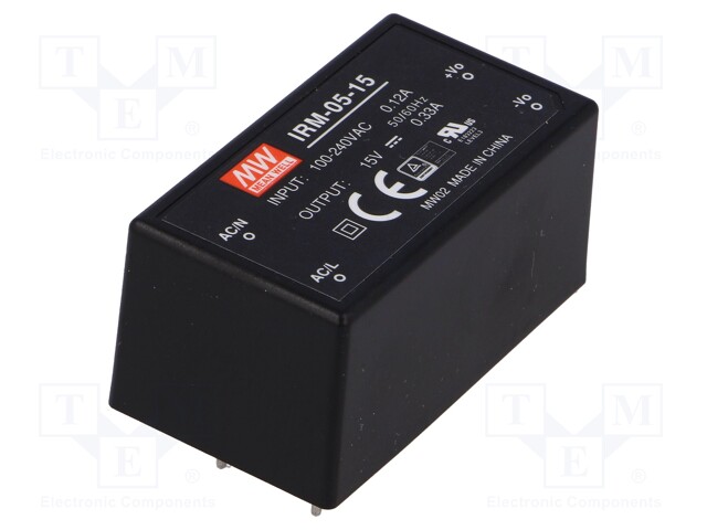 Power supply: switched-mode; modular; 4.95W; 15VDC; 0.33A; 40g