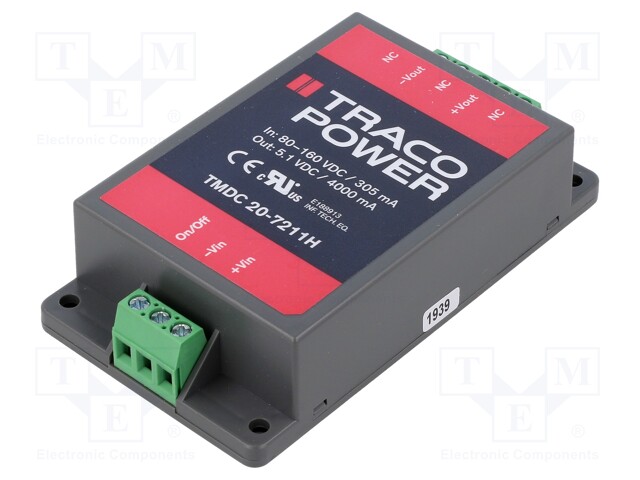 Converter: DC/DC; 20W; Uin: 80÷160V; Uout: 5.1VDC; Iout: 4000mA; 107g