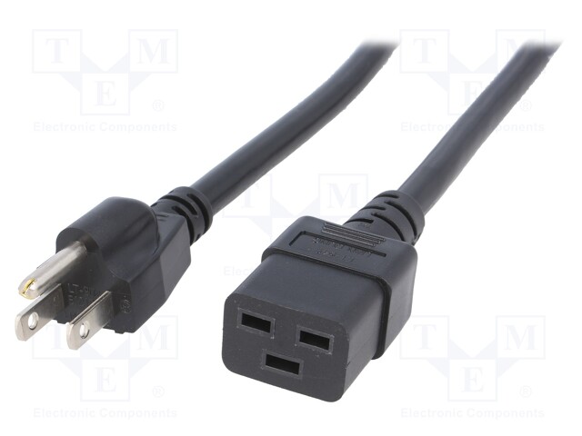 Cable; NEMA 5-15 (B) plug,IEC C19 female; 1.8m; black; PVC; 15A