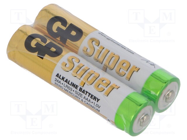 Battery: alkaline; 1.5V; AAA; SUPER; Batt.no: 2; non-rechargeable