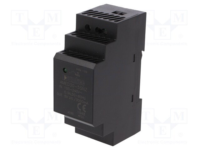 Power supply: switched-mode; 15W; 5VDC; 3A; 85÷264VAC; 115g; 82%