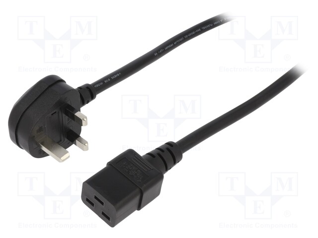 Cable; BS 1363 (G) plug,IEC C19 female; 1m; black; PVC; 3x1,5mm2