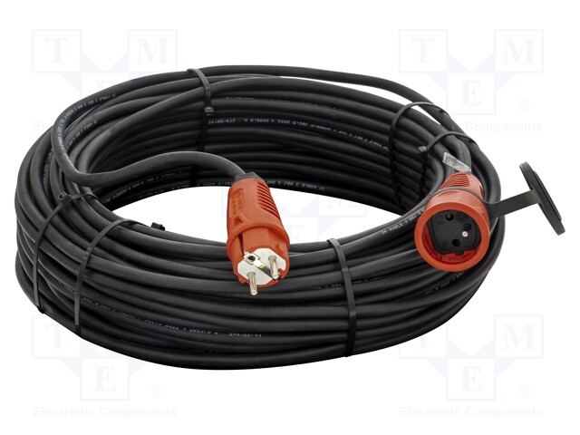 Extension lead; Sockets: 1; rubber; black; 3x1,5mm2; 40m; 16A