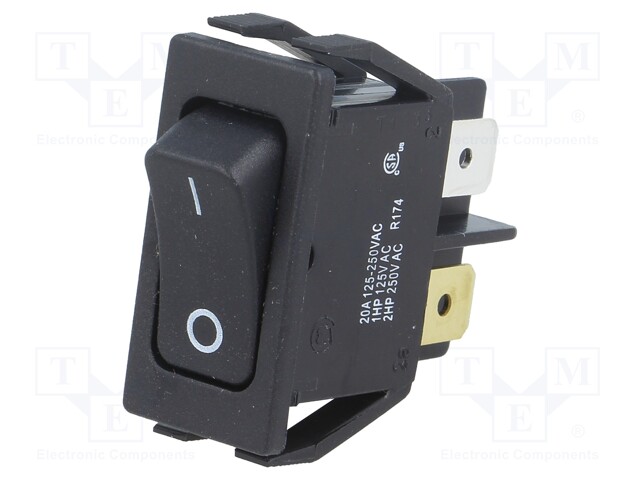 ROCKER; DPST; Pos: 2; OFF-ON; 16A/250VAC; black; IP40; none; 100mΩ