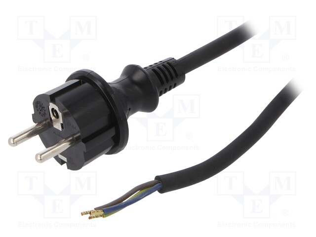 Cable; SCHUKO plug,CEE 7/7 (E/F) plug,wires; 4m; black; rubber