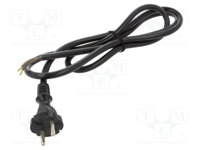 Cable; CEE 7/17 (C) plug,wires; PUR; 1.5m; black; 2x1,5mm2; 16A