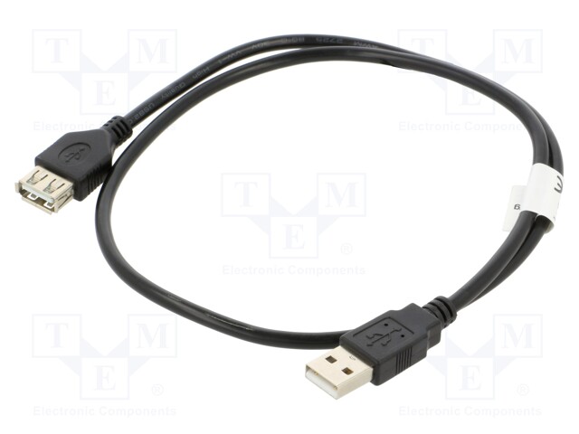 Cable; USB 2.0; USB A socket,USB A plug; gold-plated; 0.7m; black