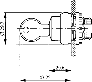 Switch: rotary with key; Stabl.pos: 1; 22mm; black; Illumin: none