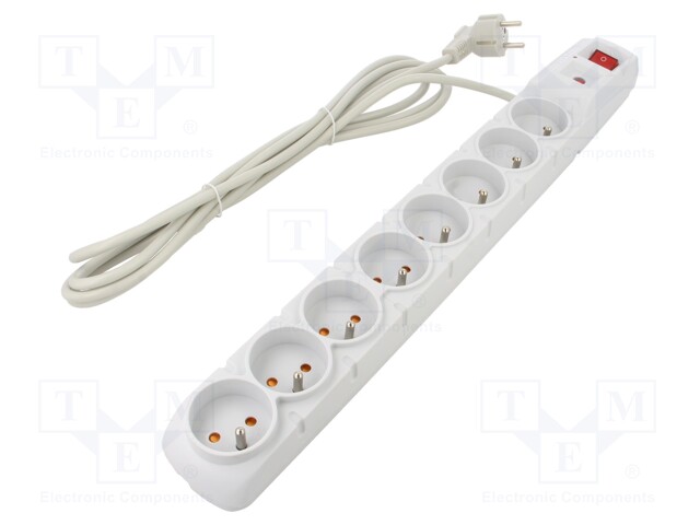 Plug socket strip: protective; Sockets: 8; 230VAC; 10A; grey