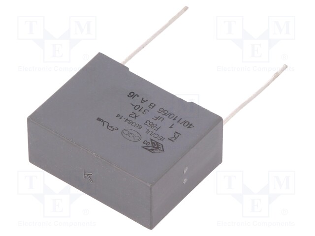 Capacitor: polypropylene; X2; 1uF; 22.5mm; ±10%; 26.5x20x11mm