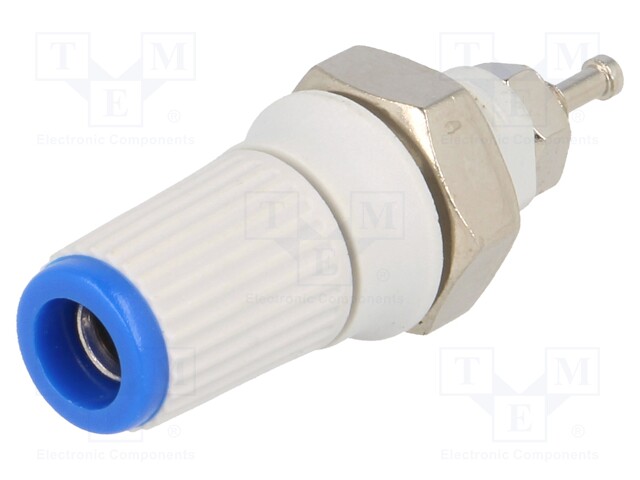 Socket; 4mm banana; 24A; blue; nickel plated; screw,on panel