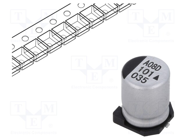 Capacitor: electrolytic; SMD; 100uF; 35VDC; Ø8x10.5mm; 5000h; 170mΩ