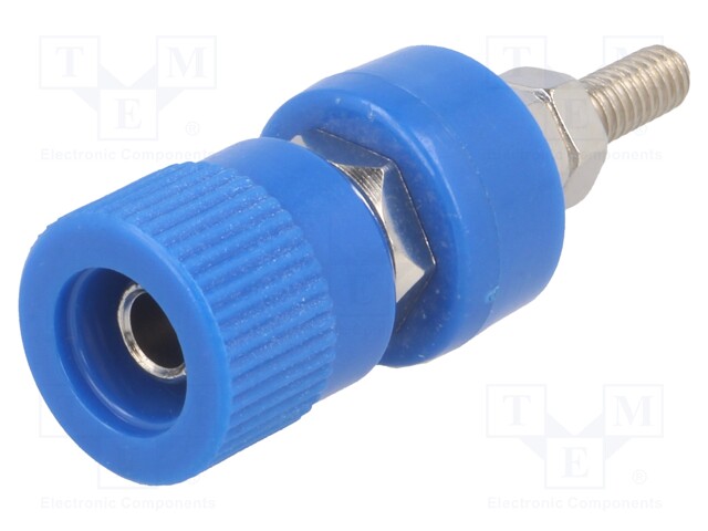 Socket; 4mm banana; 24A; blue; nickel plated; screw,on panel; 36mm