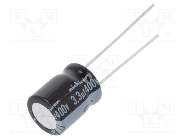 Capacitor: electrolytic; THT; 3.3uF; 400VDC; Ø10x12.5mm; Pitch: 5mm