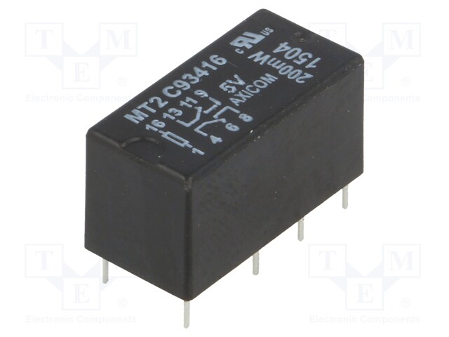 Relay: electromagnetic; DPDT; Ucoil: 5VDC; max.250VAC; max.220VDC