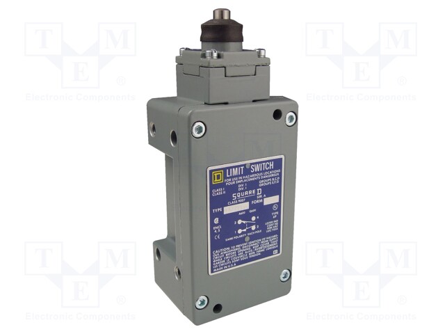 Limit Switch, Top Plunger, SPDT-DB, 6 A, 120 V, 3 lbf, 9007 Series