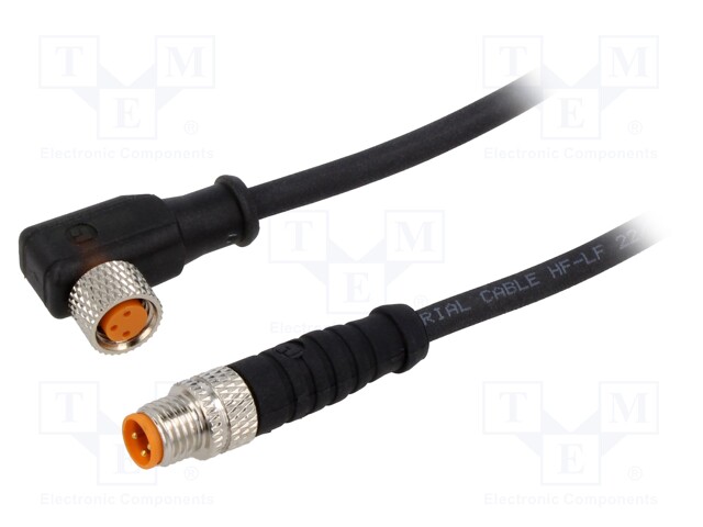 Connection lead; M8; PIN: 3; 5m; plug; 4A; LED; -25÷80°C; IP67; 30VDC