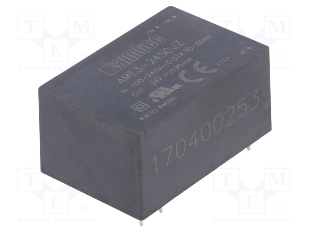 Converter: AC/DC; 3W; Uout: 24VDC; Iout: 0.125A; 78%; Mounting: PCB