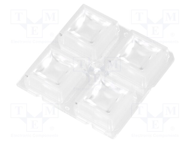 LED lens; square; transparent; 43÷57°; H: 8.5mm; Ømount.hole: 3.1mm