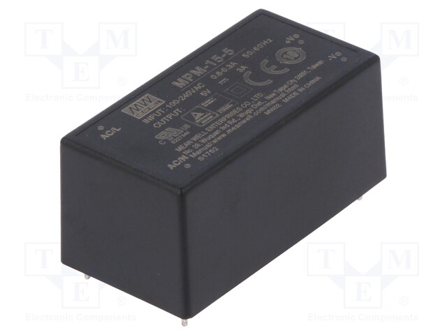 Power supply: switched-mode; modular; 15W; 5VDC; 52.4x27.2x24mm