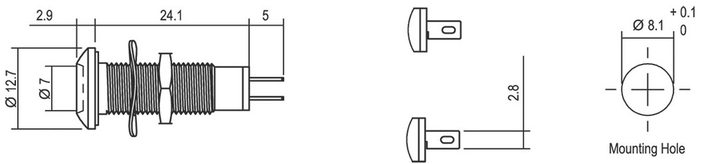 Indicator: LED; flat; 110VAC; Cutout: Ø8.1mm; IP67; stainless steel