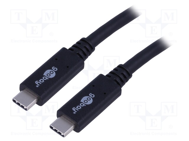 Cable; USB 3.2; both sides,USB C plug; 1m; black; 20Gbps; 100W