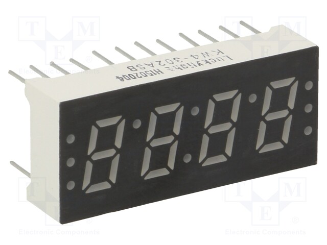 Display: LED; 7-segment; 7.6mm; 0.3"; No.char: 4; red; 1.5÷5mcd