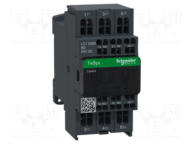 Contactor: 3-pole; NO x3; Auxiliary contacts: NC + NO; 24VDC; 9A