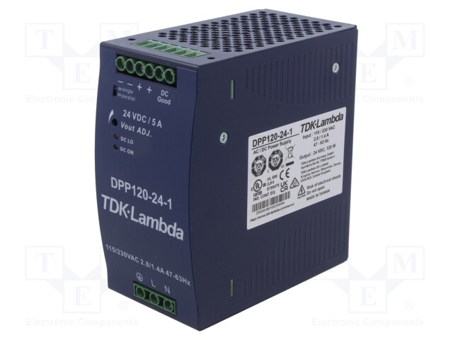 Power supply: switched-mode; for DIN rail; 120W; 24VDC; 5A; 86%