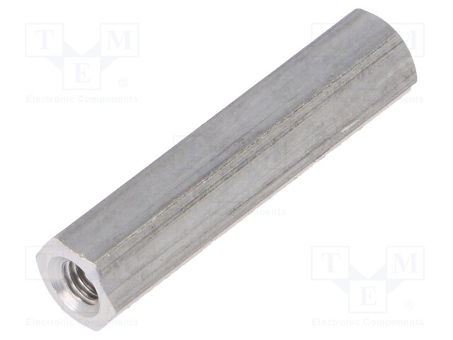 Screwed spacer sleeve; Int.thread: M3; 25mm; hexagonal; aluminium