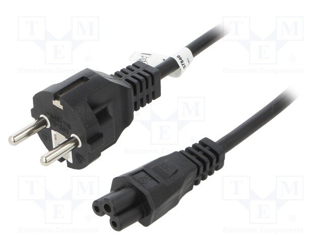 Cable; CEE 7/7 (E/F) plug,IEC C5 female; PVC; 1.8m; black; 2.5A