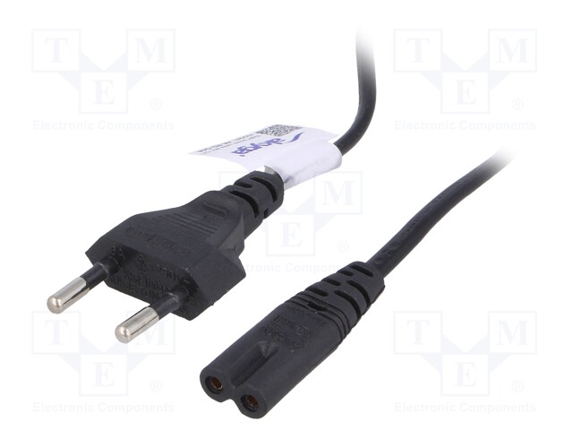 Cable; CEE 7/16 (C) plug,IEC C7 female; 0.5m; black; PVC; 2.5A