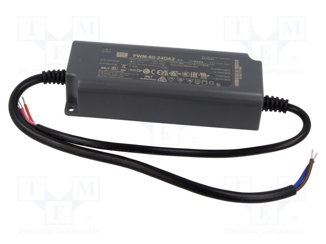 Power supply: switched-mode; for LED strips; 60W; 24VDC; 2.5A