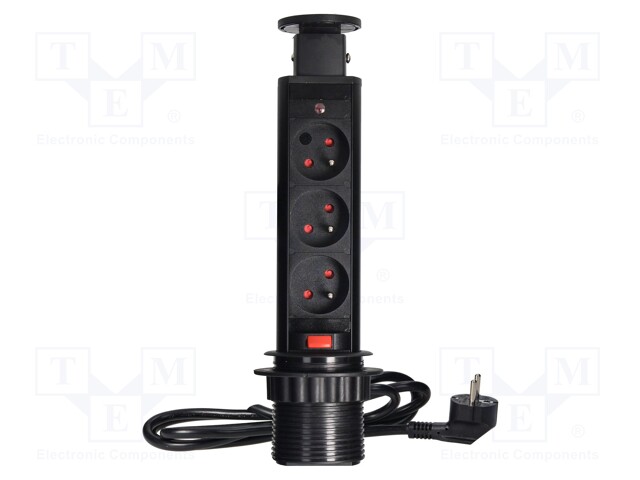 Plug socket strip: furniture; IP20; 3680W; black; Cutout: Ø63mm