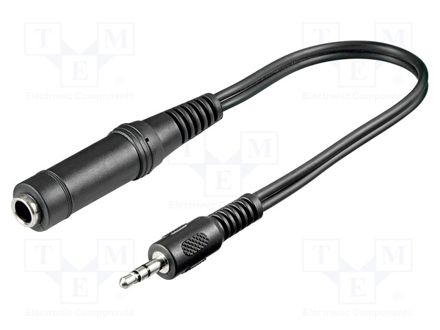 Cable; Jack 6.35mm socket,Jack 3.5mm 3pin plug; 0.2m; black