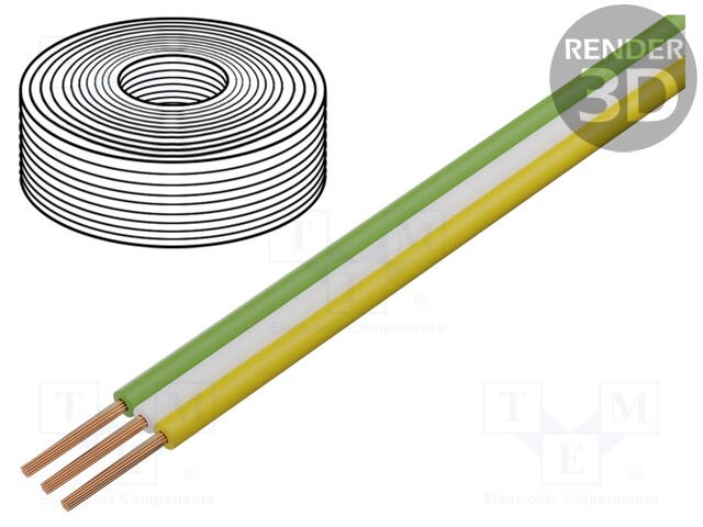 Wire: ribbon; stranded; Cu; 3x0,25mm2; PVC; white,green,yellow