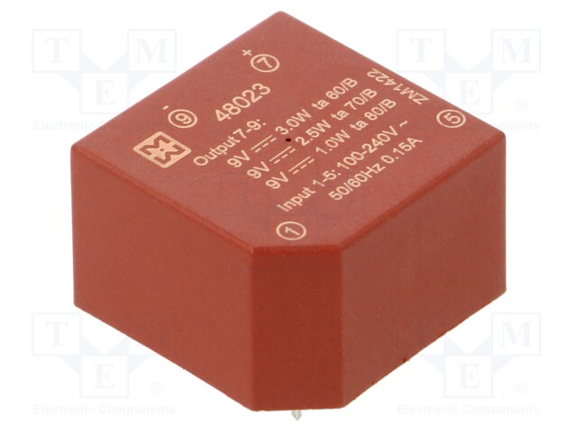 Converter: AC/DC; 3W; Uout: 9VDC; Iout: 330mA; 70%; Mounting: PCB