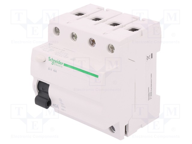 RCD breaker; Inom: 40A; Ires: 30mA; Poles: 4; 400V; Mounting: DIN