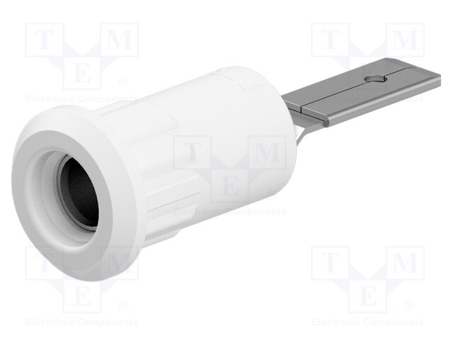 Socket; 4mm banana; 25A; 30VAC; 60VDC; white; nickel plated